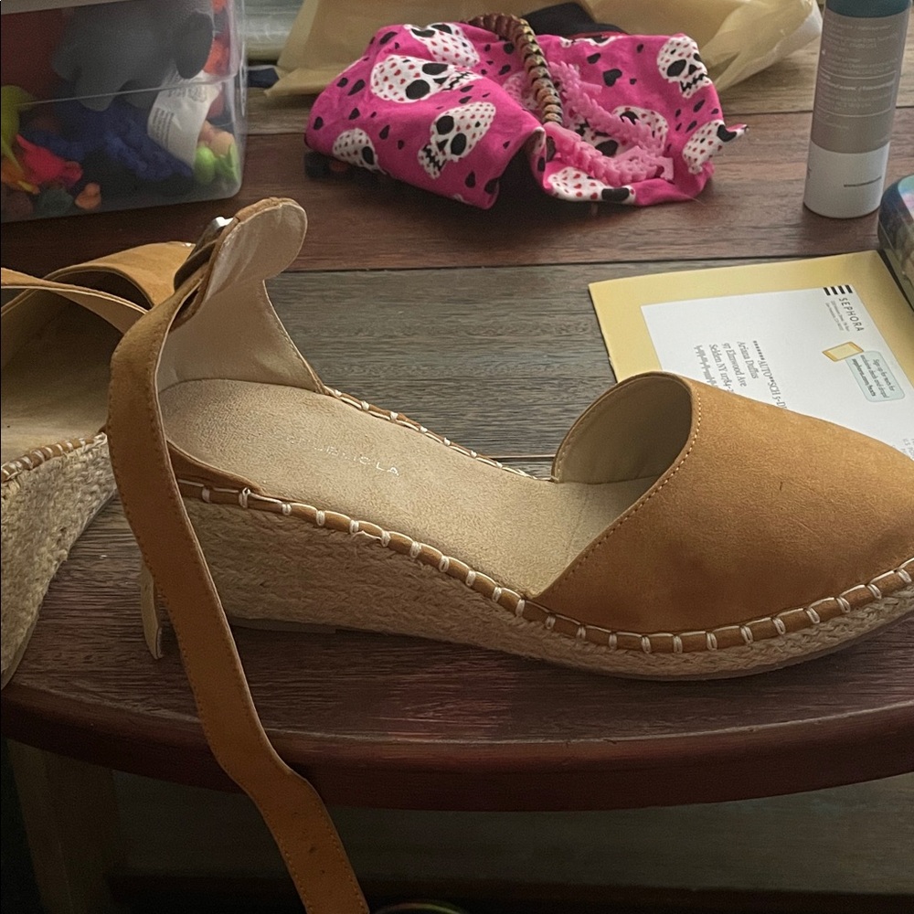 Shoe Republic LA Tan Espadrille Wedges